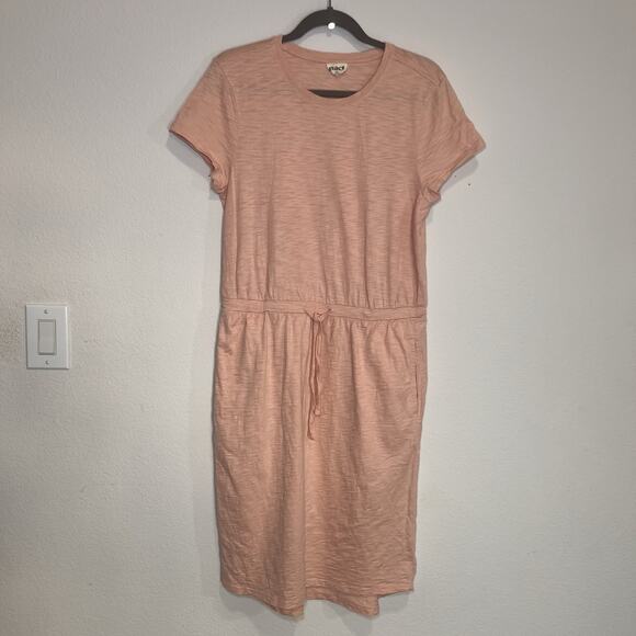 Pact Dresses & Skirts - Pact Relaxed Slub Weekend Dress Size M Peach Tie Waist Organic Cotton Minimalist